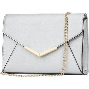 Women Elegant Faux Leather Evening Envelope Clutch  A-silver